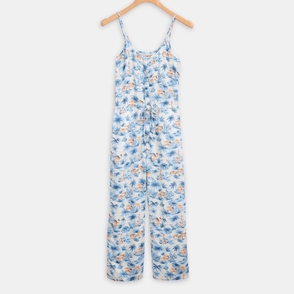 NWT Faherty Lelia blue white tropical print jumpsuit nwot 30556 - Picture 4 of 14